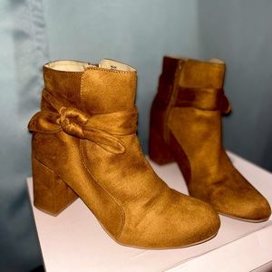 Justfab Cognac Hellen Suede Bow Boot